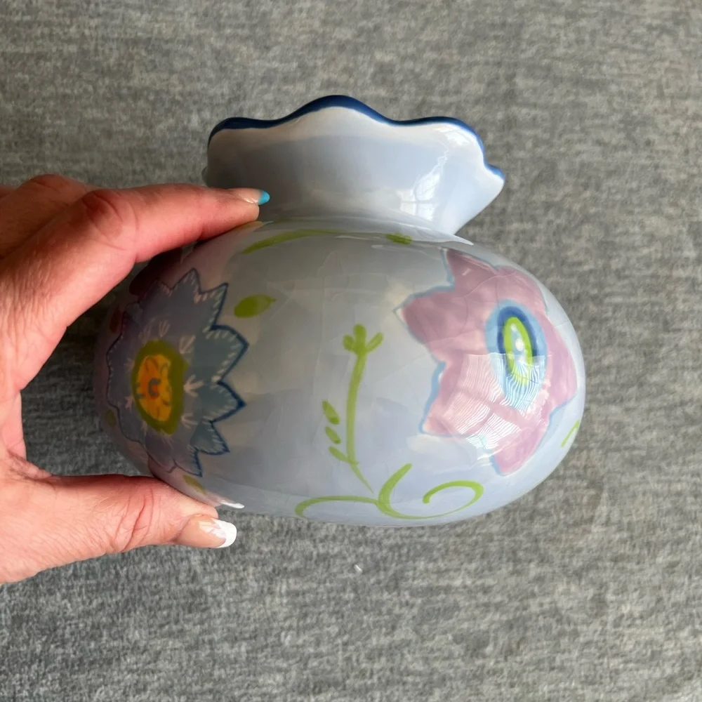 Kimberly Hodges Hallmark Floral Ceramic Vase with Blue‎ and Green Accents Spring
